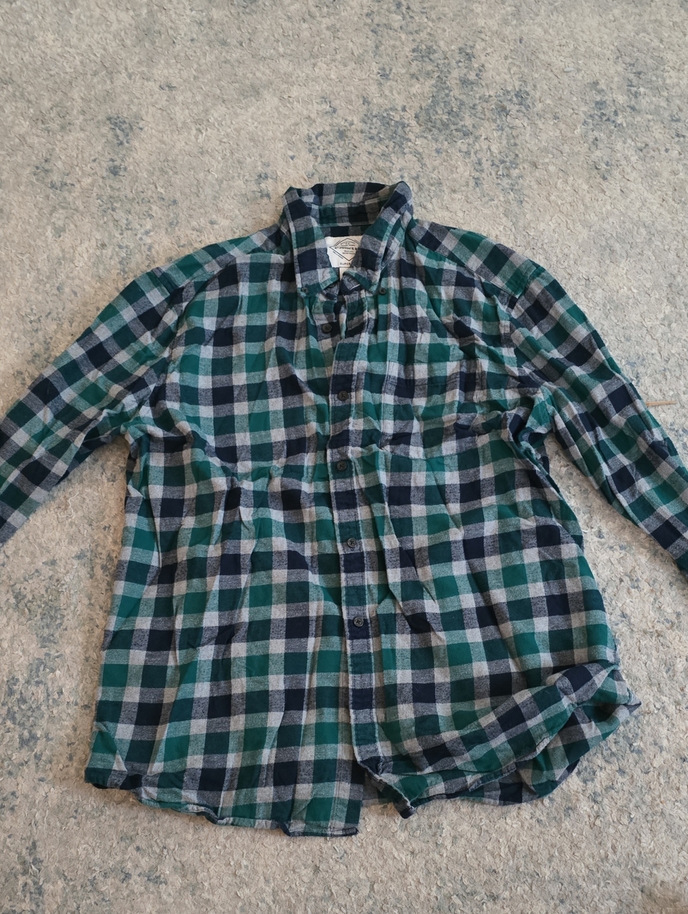 St. John's Bay Green and Navy Plaid Button-Down Flannel